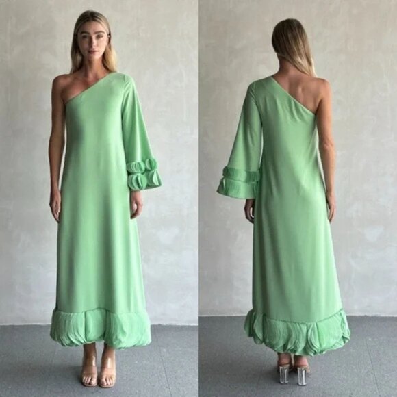 Alexis‎ Jamie Persian Green Maxi Dress One Shoulder Laser Cut Gown S - Picture 3 of 16